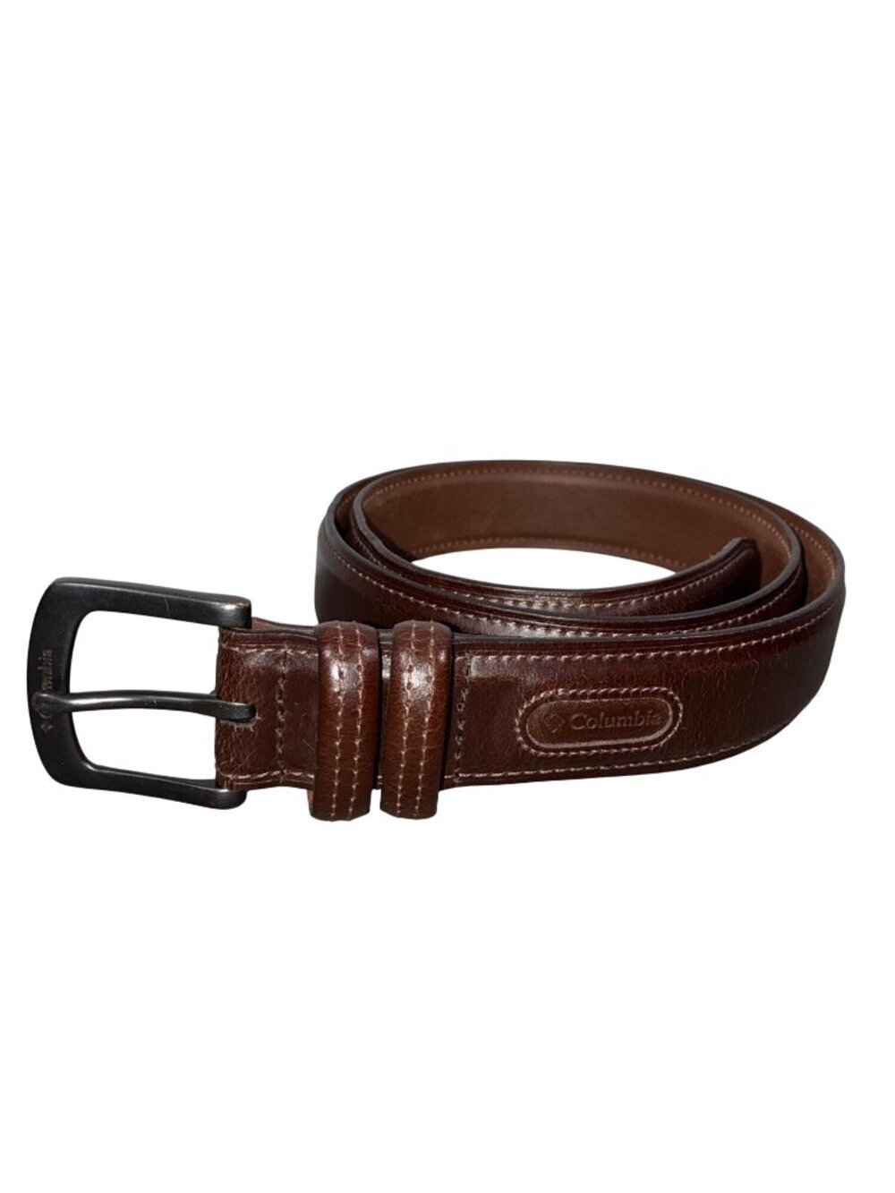Columbia Mens Genuine Leather Belt Size 42 Brown With Black Metal Buckle width 1